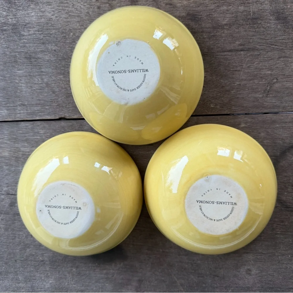Williams-Sonoma Ceramic Dipping Bowls Olio D’Oliva Yellow Olive Design Set of 3
